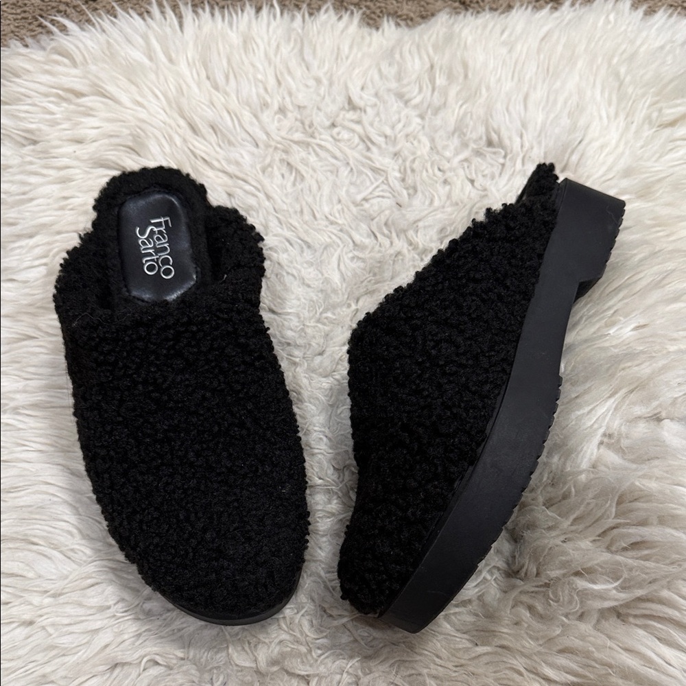 Franco Sarto Women's Waleria black fleece‎ platform mule clogs Size 9.5 M